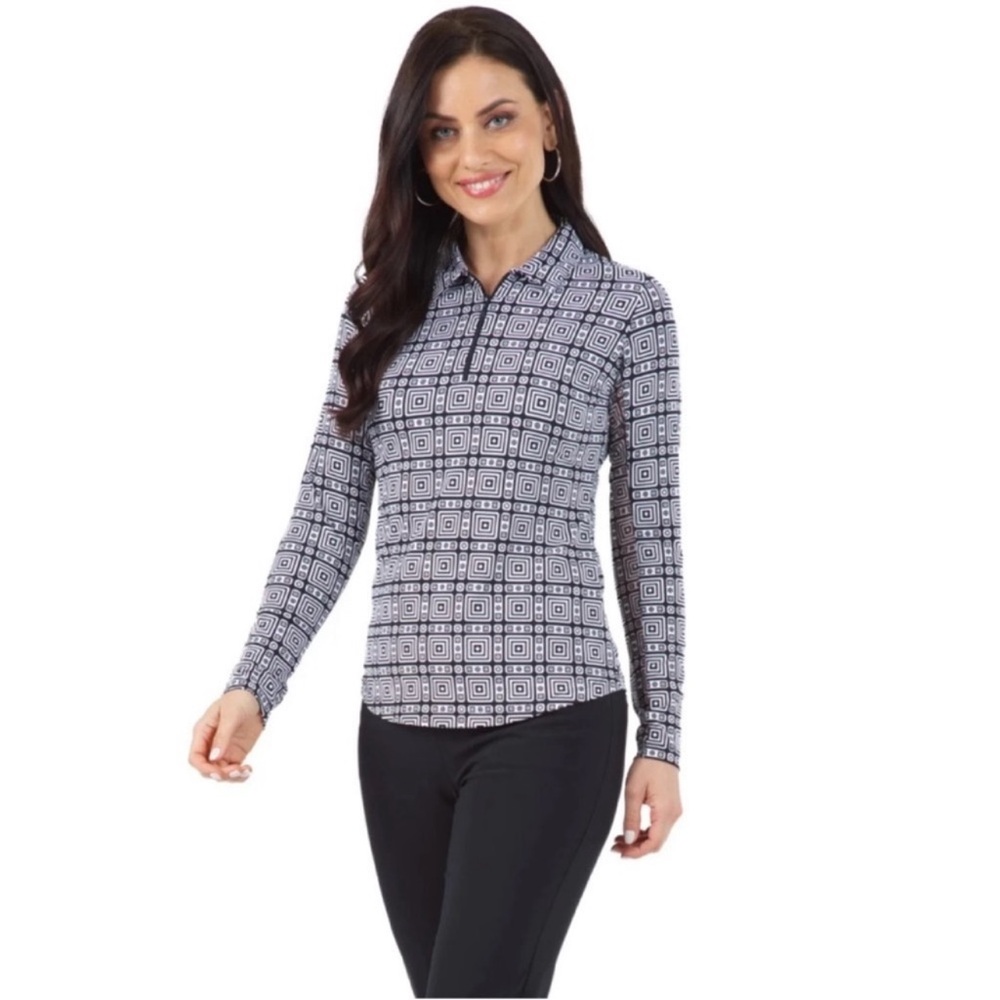 IBKUL Priscilla Geo Print Mesh 1/4 Zip Polo Pullover Sun Protection UPF 50+ XS